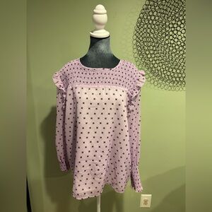 Purple Smocked Blouse Ruffle Sleeves Long Sleeve Size L